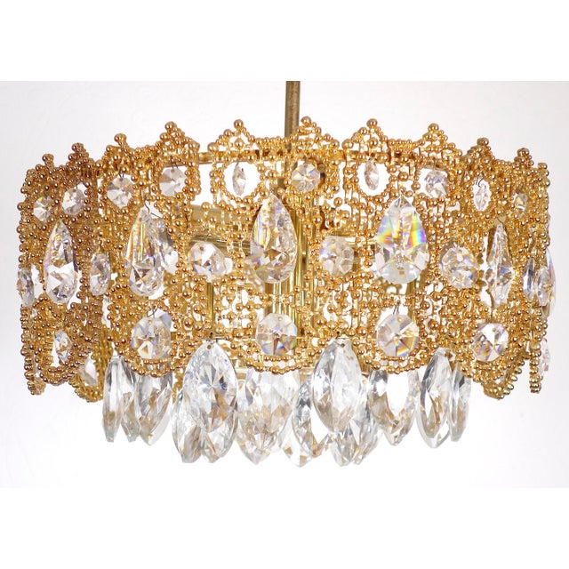 Gold Brass and Lead Crystal Chandelier from Palwa, 1960s For Sale - Image 8 of 11