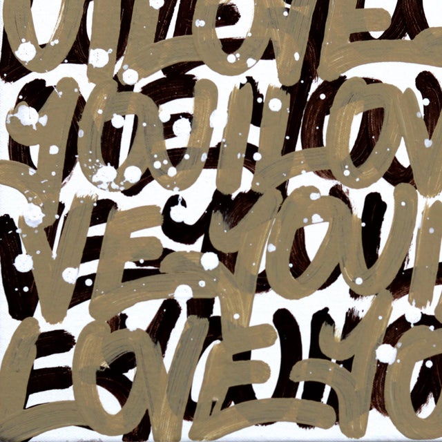 Taupie - Abstract Gold 'I Love You' Graffiti Mixed Media Painting on Canvas Original Artwork by Amber Goldhammer For Sale - Image 4 of 9