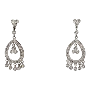 Mid 20th Century White Round Diamond Dangle Earrings in 18k White Gold - 2 Pieces