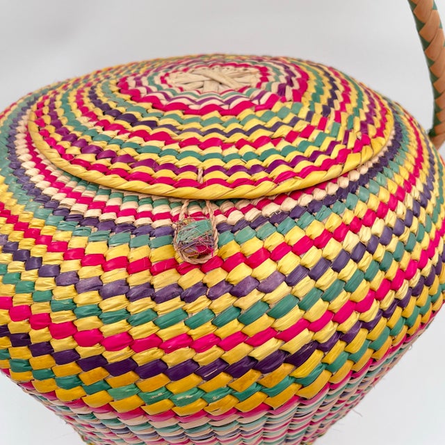 Vintage Rainbow Seagrass Woven Basket: Extra Large Storage, Snake Charmer Basket For Sale - Image 4 of 12