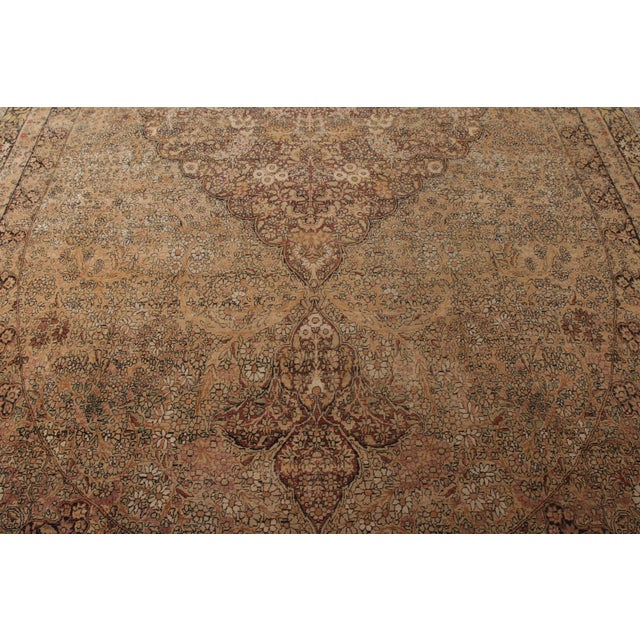 Hand-Knotted Antique Persian Kermanshah Rug in Beige-Brown Medallion Pattern For Sale In New York - Image 6 of 8
