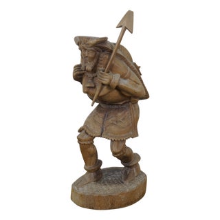 Mid 20th Century Ecuadorian Folk Art Carved Mahogany Inca Warrior Sculpture Statue 19" For Sale