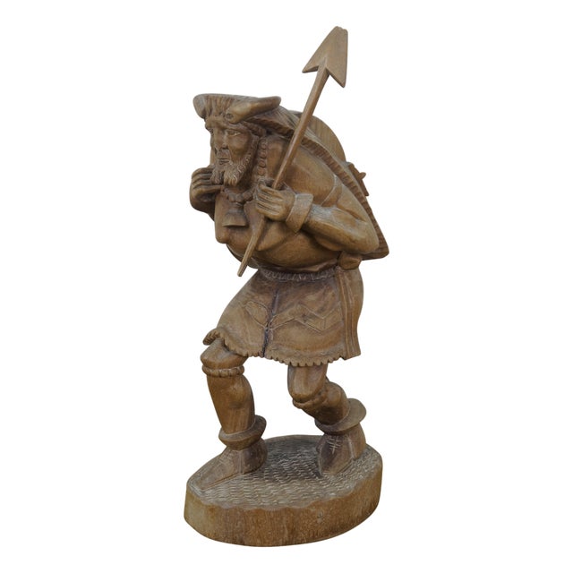 Mid 20th Century Ecuadorian Folk Art Carved Mahogany Inca Warrior Sculpture Statue 19" For Sale