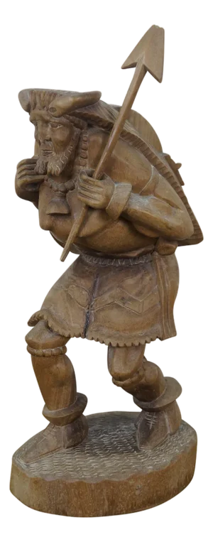 Mid 20th Century Ecuadorian Folk Art Carved Mahogany Inca Warrior Sculpture Statue 19"