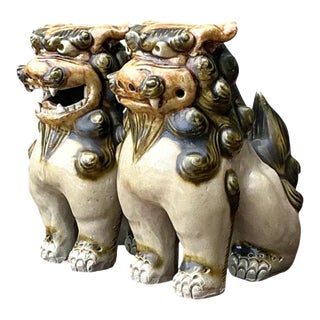 Vintage Ceramic Foo Dog Statues - Pair For Sale
