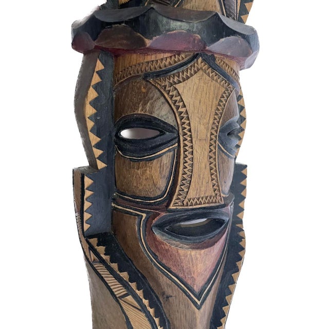 1950s Vintage Hand-Carved African Wall Mask For Sale - Image 5 of 6