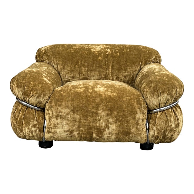 1970s Set of Sesann Lounge Set in Brown Velvet Khaki by Gianfranco Frattini for Cassini, 1972 For Sale - Image 5 of 10