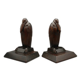 Carved Wooden Marabou Stork Bookends, 1930s, Set of 2 For Sale