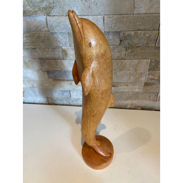 Vintage Large Golden Hardwood Hand Carved Dolphin Statue For Sale - Image 4 of 12