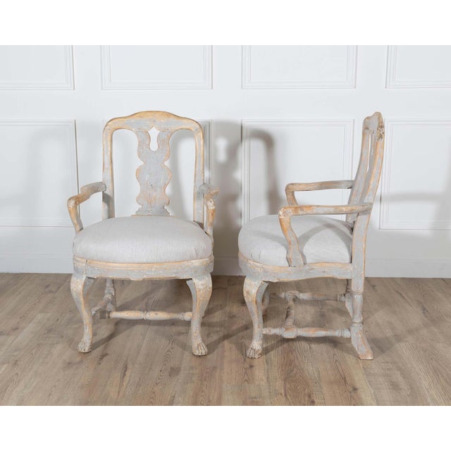 Pair of Swedish Rococo Carved Armchairs with Original Patina For Sale - Image 12 of 16