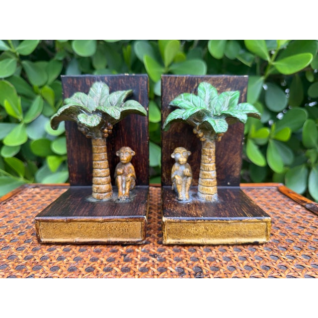Ornamental & Decorative Materials Vintage Hand-Painted Monkey & Palm Tree Bookends, Pair For Sale - Image 7 of 12