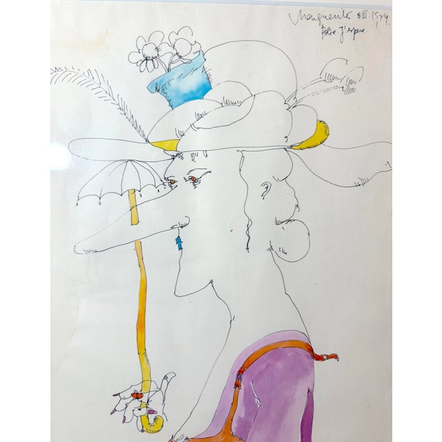 Sculpture Materials Vintage French Whimsical Elder Lady With Hat Mixed Media Drawing Sketch Art For Sale - Image 7 of 15