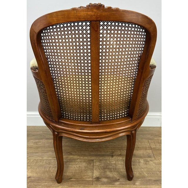 Vintage French Cane Upholstered Accent Carved Chair For Sale - Image 5 of 15