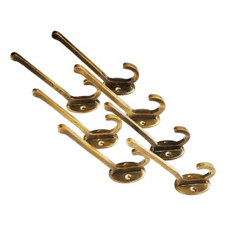 Viennese Art Nouveau Brass Wall Hooks, 1900s, Set of 7 For Sale