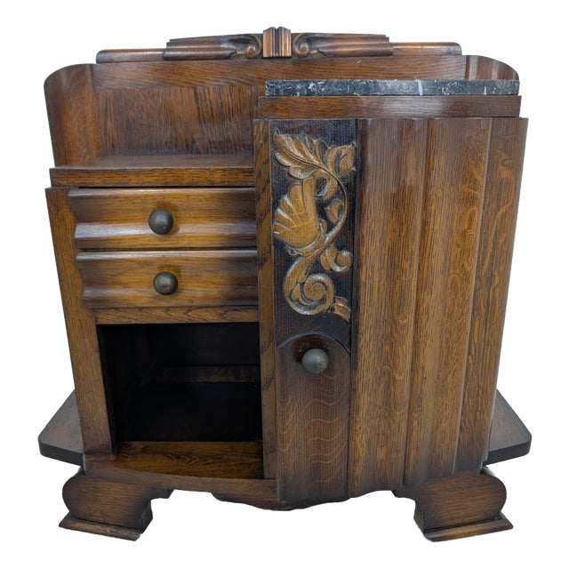 Art Deco Style Oak and Marble Cabinet For Sale