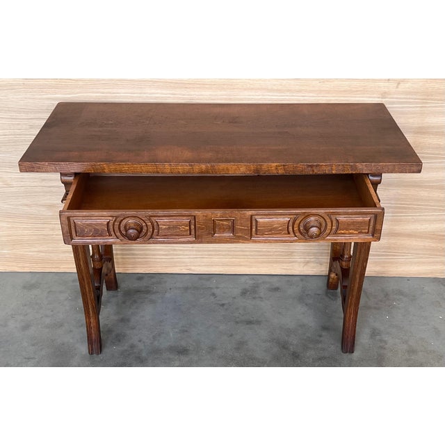 Early 19th Century Early 19th Century Walnut Wood Catalan Spanish Console, Desk or Vanity Table For Sale - Image 5 of 18