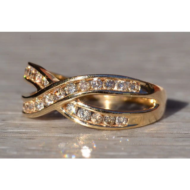 The Etolin: Ladies 14K Gold Crossover Diamond Band For Sale - Image 4 of 10