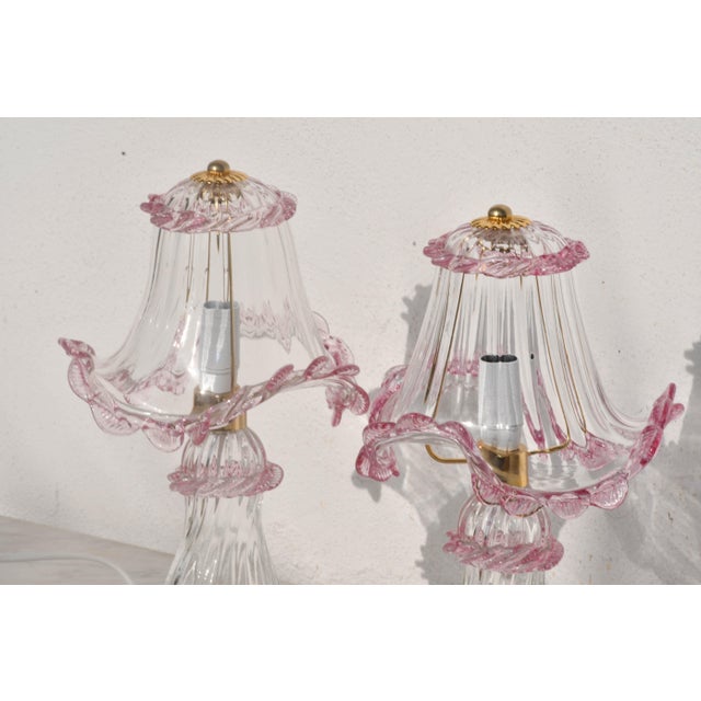 Italian 1970s Pink Table Lamps in Murano Glass - Set of 2 For Sale - Image 3 of 15