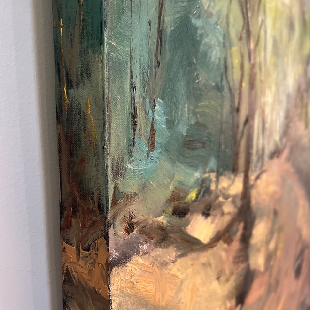 Textile Block Island Forest, Original Landscape Oil Painting by Julia Lawing For Sale - Image 7 of 7