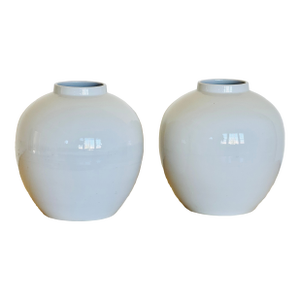 Late 20th Century Asian Modern White Porcelain Ginger Jars - A Pair
