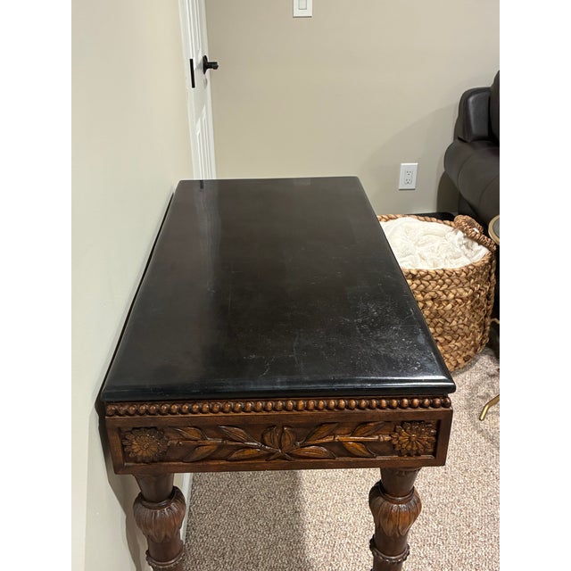 The lightweight faux-stone top, the central carved floral cartouche, and the red chalk code 178004-249 underneath is a...