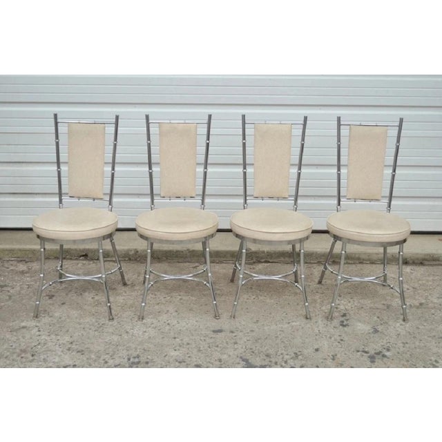 Hollywood Regency Vintage Hollywood Regency Chrome Metal Faux Bamboo Dining Kitchen Set - 5 Pc Set For Sale - Image 3 of 10