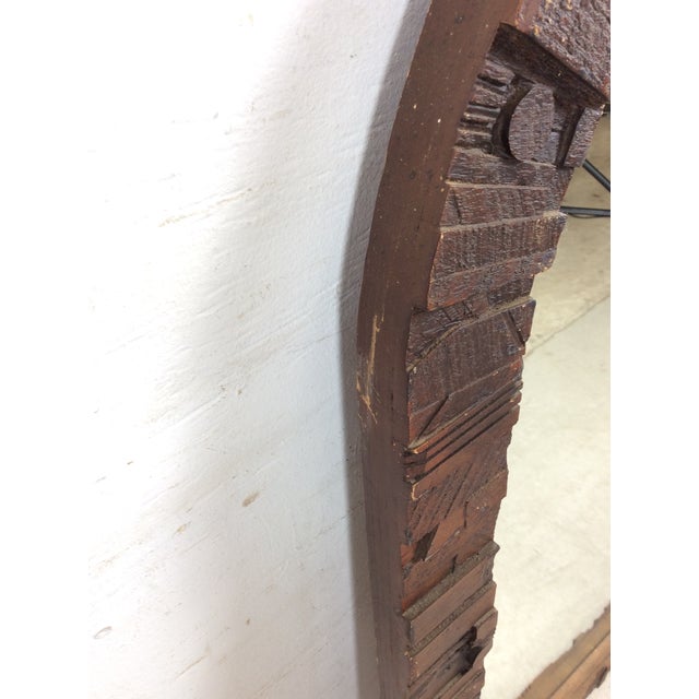 Wood Mid Century Modern Arch Top Wall Mirror With Brutalist Style Wood Frame For Sale - Image 7 of 18