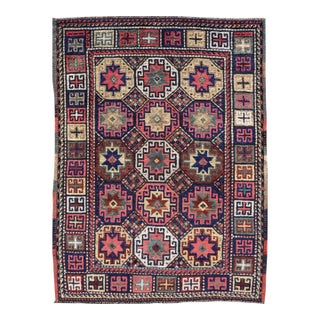 Antique Caucasian Kazak Rug With All-Over Tribal Design 3'8" X5'3" For Sale
