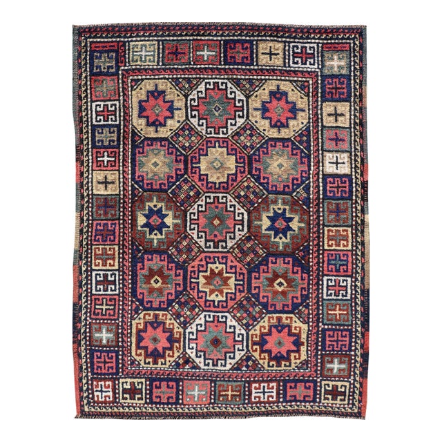 Antique Caucasian Kazak Rug With All-Over Tribal Design 3'8" X5'3" For Sale