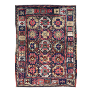 Antique Caucasian Kazak Rug With All-Over Tribal Design 3'8" X5'3"