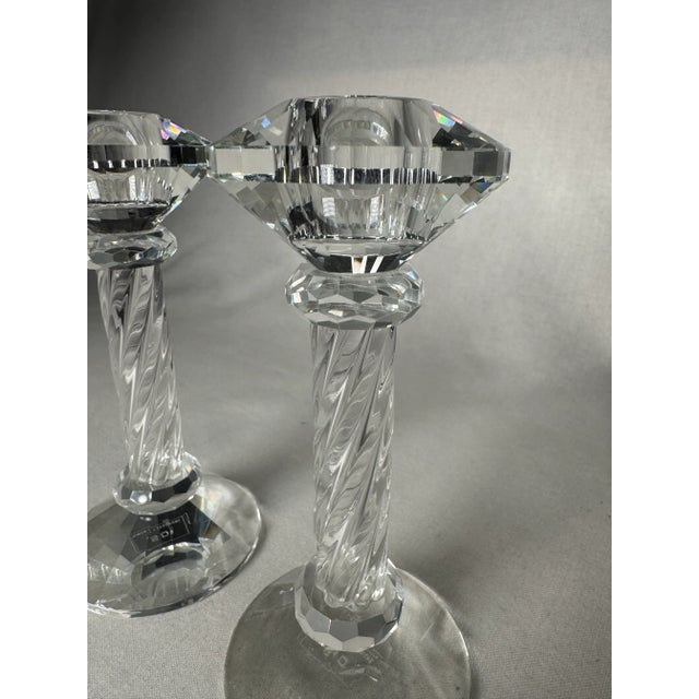 Art Deco Cut Crystal and Art Glass Candleholders, a Pair For Sale - Image 4 of 8