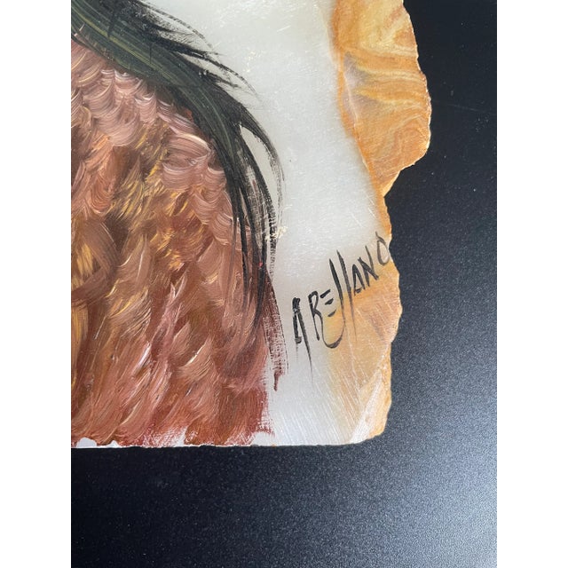 Brown Native Indian Chief Portrait Oil Painting on Marble Slab #1 For Sale - Image 8 of 12