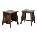 1940s Pair of French Carved Wood Tables Attributed to Charles Dudouyt For Sale
