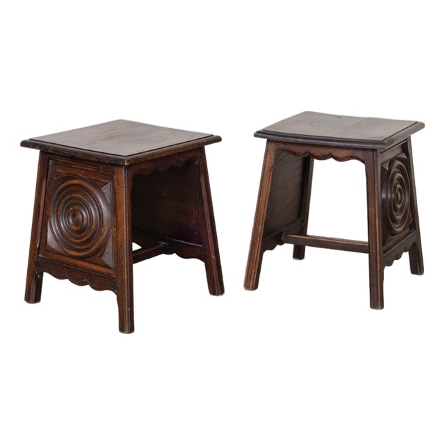 1940s Pair of French Carved Wood Tables Attributed to Charles Dudouyt For Sale