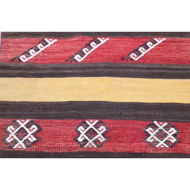 Yellow 1980s Primitive Anatolian Hand Knotted Striped Turkish Kilim Rug For Sale - Image 8 of 11