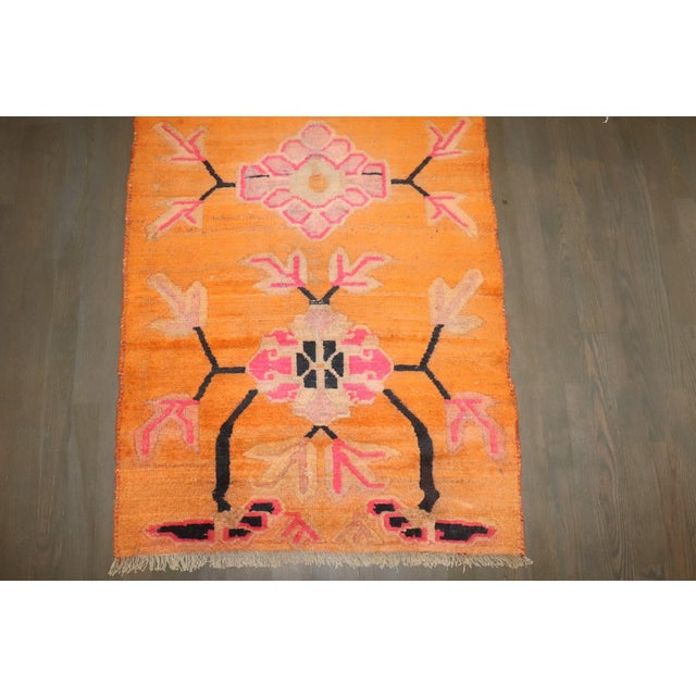 Traditional Bright Orange Floral Vintage Tibetan Rug rug no.j4589 For Sale - Image 3 of 7