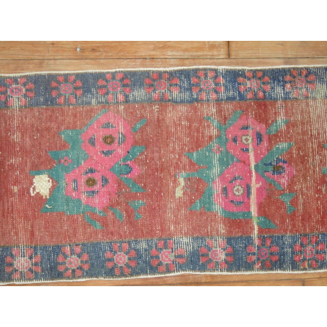 Mid 20th Century Zabihi Collection 1965 Turkish Floral Narrow Runner - 1'9" x 9'1" For Sale - Image 5 of 8