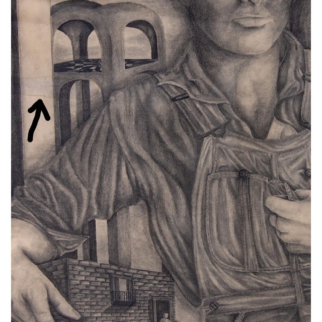 Self Portrait an Architect With Architectural Models Mid Century Large Drawing For Sale In Rochester - Image 6 of 6