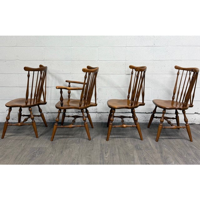 Wood Vintage Ethan Allen Heirloom Maple Nutmeg Fiddleback Duxbury Dining Chairs For Sale - Image 7 of 12