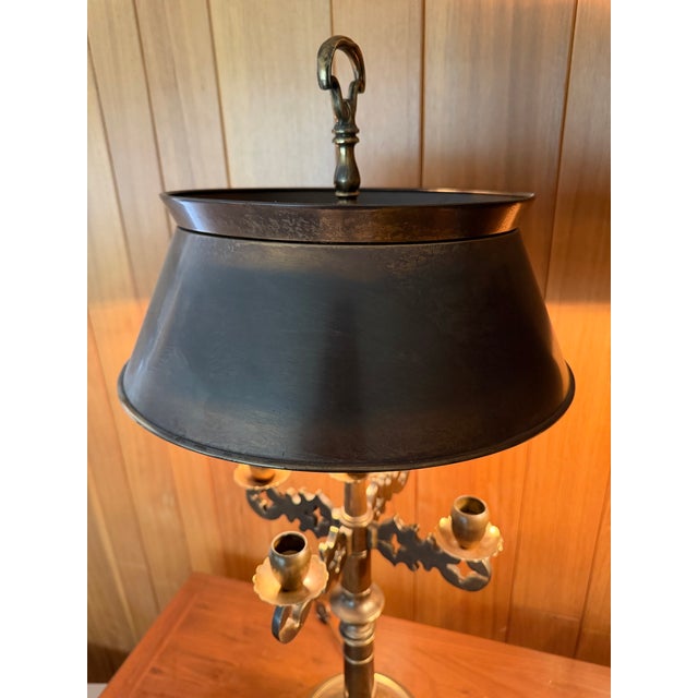 Pair of Mid-Century Frederick Cooper Brass Bouillotte Table Lamps With Adjustable Brass Tôle Shades For Sale - Image 6 of 10