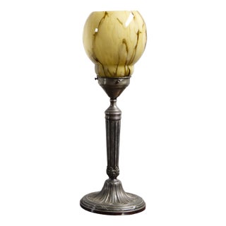 Art Deco Table Lamp with Marbled Glass Shade, 1930s For Sale