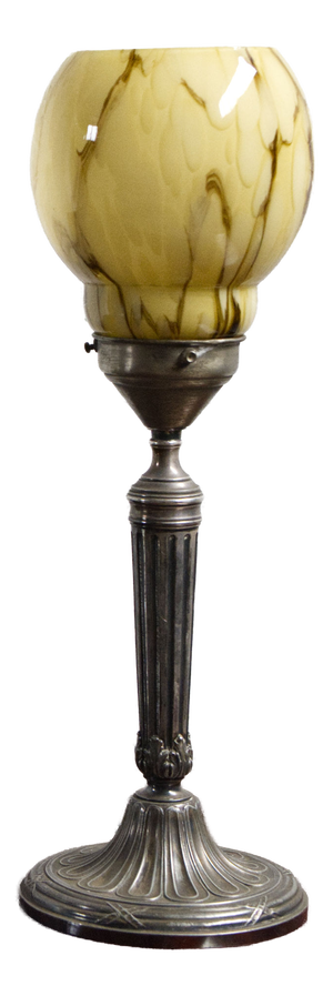 Art Deco Table Lamp with Marbled Glass Shade, 1930s