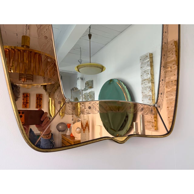 Mirror Brass and Pink Colored Glass by Giovanni Battista Gariboldi Italy, 1950s For Sale - Image 11 of 12