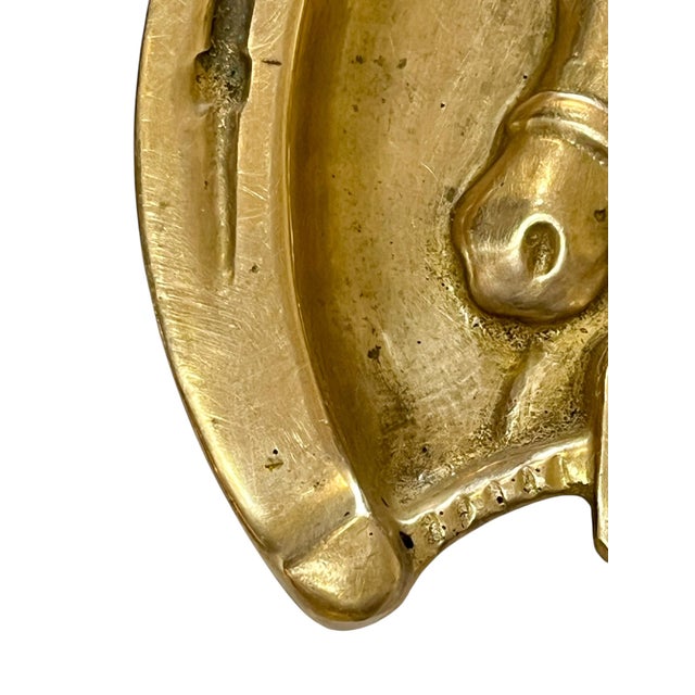 French Vintage Brass Equestrian Horse and Horseshoe Ashtray For Sale - Image 3 of 6
