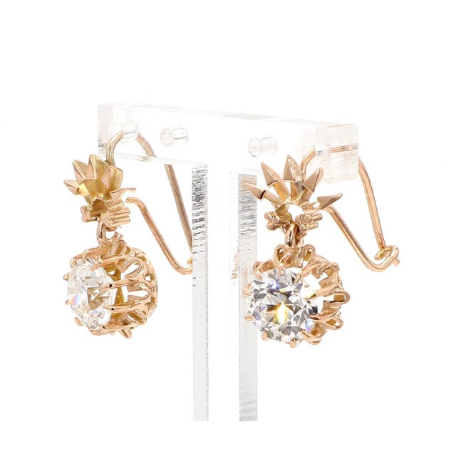 2.50 Carat Old European Cut Lab Diamond & 10k Yellow Gold Vintage Stud Earrings, Pair For Sale - Image 10 of 11