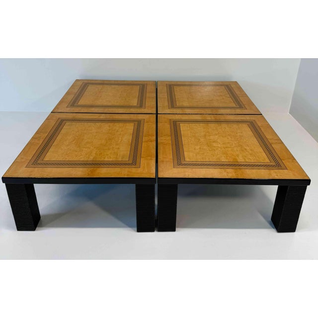 Large Modular Coffee Table with Four Matching Elements with Wood Inlay, 1980s, Set of 4 For Sale - Image 3 of 15