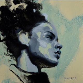 Headstrong by Ryan Morse | Oil on panel Portrait of a woman's profile with abstract background For Sale