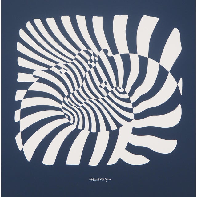 Victor Vasarely (1906 - 1997) Zebras on a blue background Original color silkscreen print Signed in the plate On Arches...