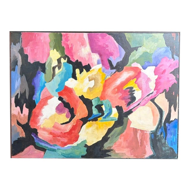 Mid Century Abstract Expressionist Floral Painting, Signed For Sale