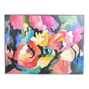 Mid Century Framed Abstract Expressionist Floral Painting, Signed